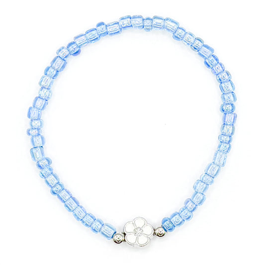 Clear Blue Flower Seed Bead Bracelet