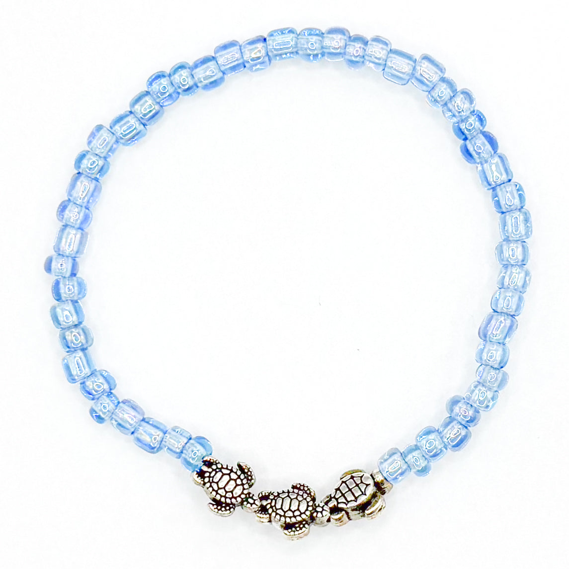 Clear Blue Turtles Seed Bead Bracelet