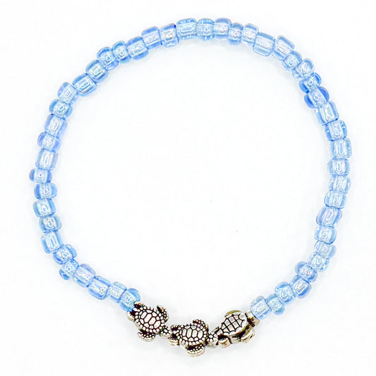 Clear Blue Turtles Seed Bead Bracelet