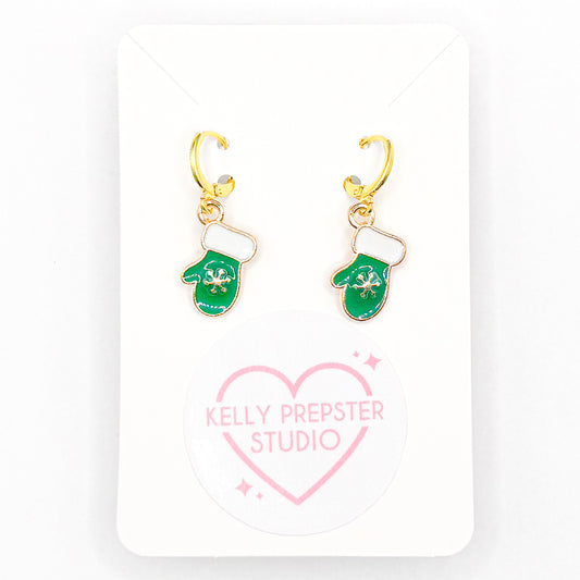 Green Mittens Huggie Earrings