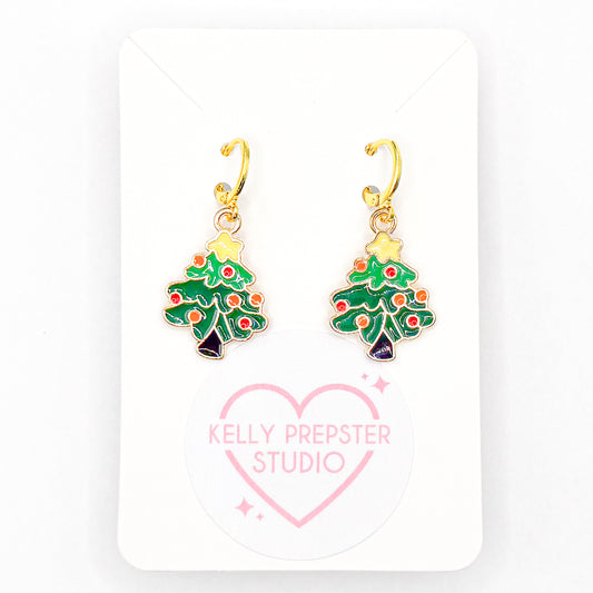 Festive Christmas Tree Huggie Earrings