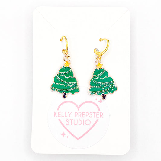 Classic Christmas Tree Huggie Earrings