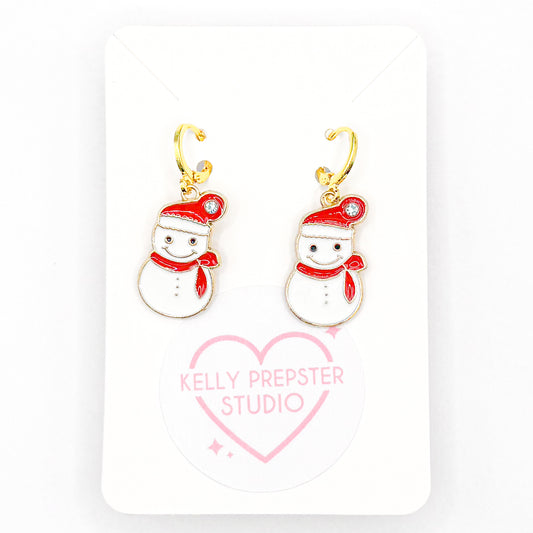 Red Snowman Huggie Earrings