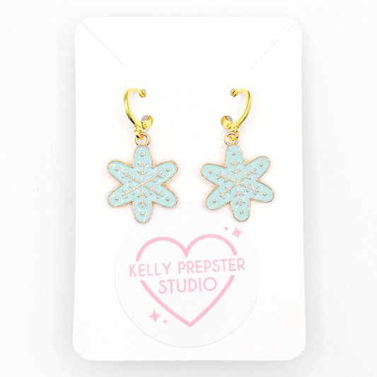 Pastel Snowflake Huggie Earrings