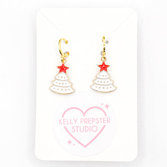 Classy Christmas Trees Huggie Earrings