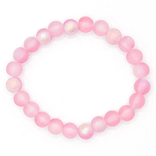 Light Pink Holographic Glass Beaded Bracelet