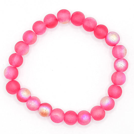 Hot Pink Holographic Glass Beaded Bracelet