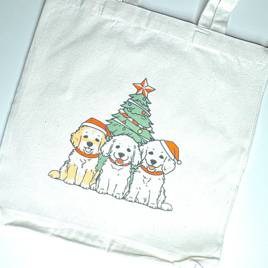 Puppy Christmas Tree Tote Bag