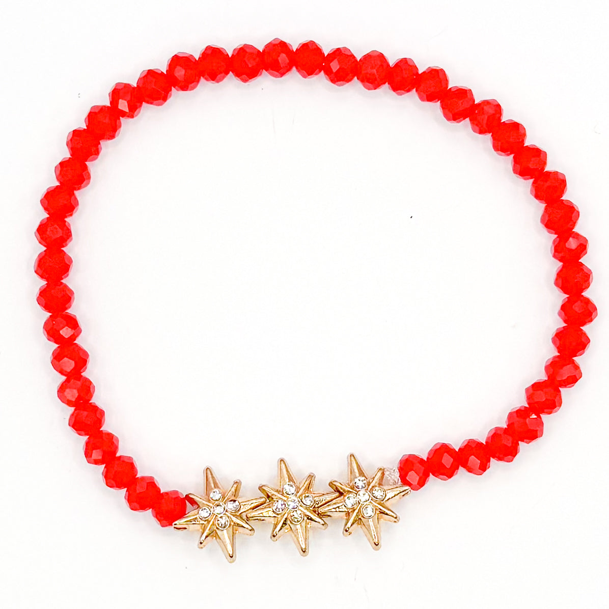 Red Holiday Shimmer Glass Beaded Bracelet