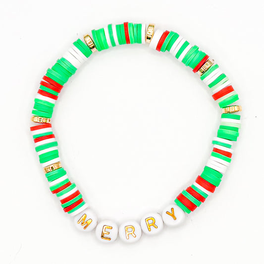 Festive "Merry" Clay Beaded Bracelet