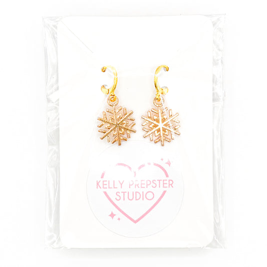 Gold Snowflake Huggie Earrings