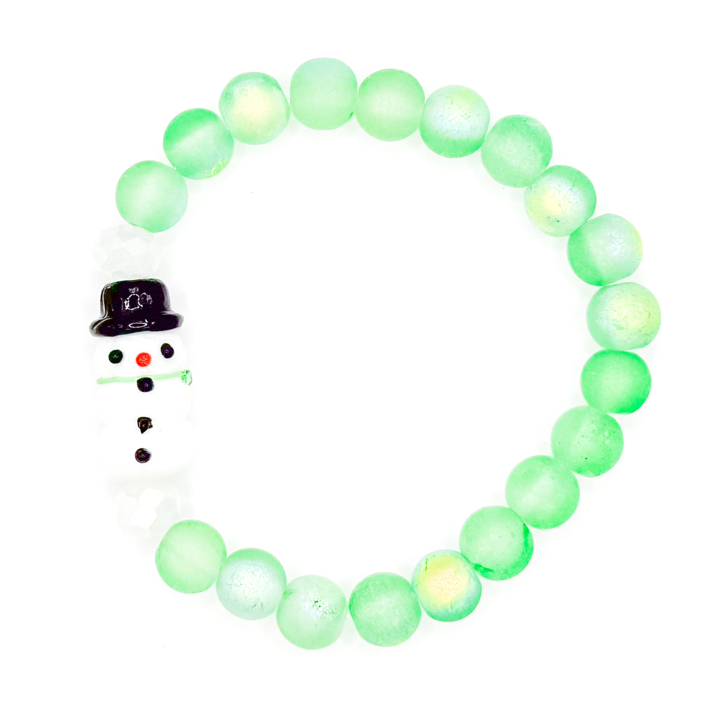 Green Snowman Glass Beaded Bracelet