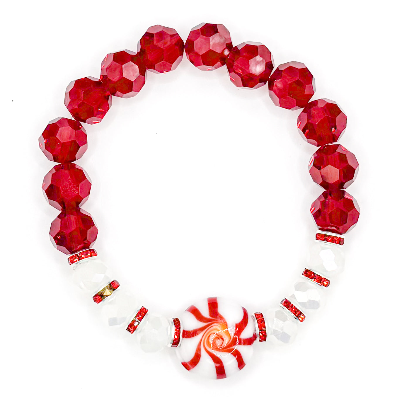 Festive Peppermint Glass Beaded Bracelet