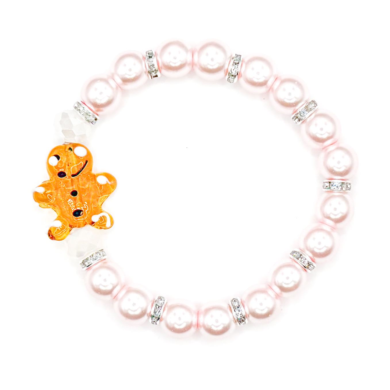 Pastel Pink Gingerbread Man Glass Beaded Bracelet