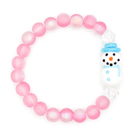 Pink Snowman Glass Beaded Bracelet