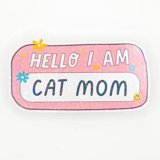 Cat Mom Name Tag Sticker