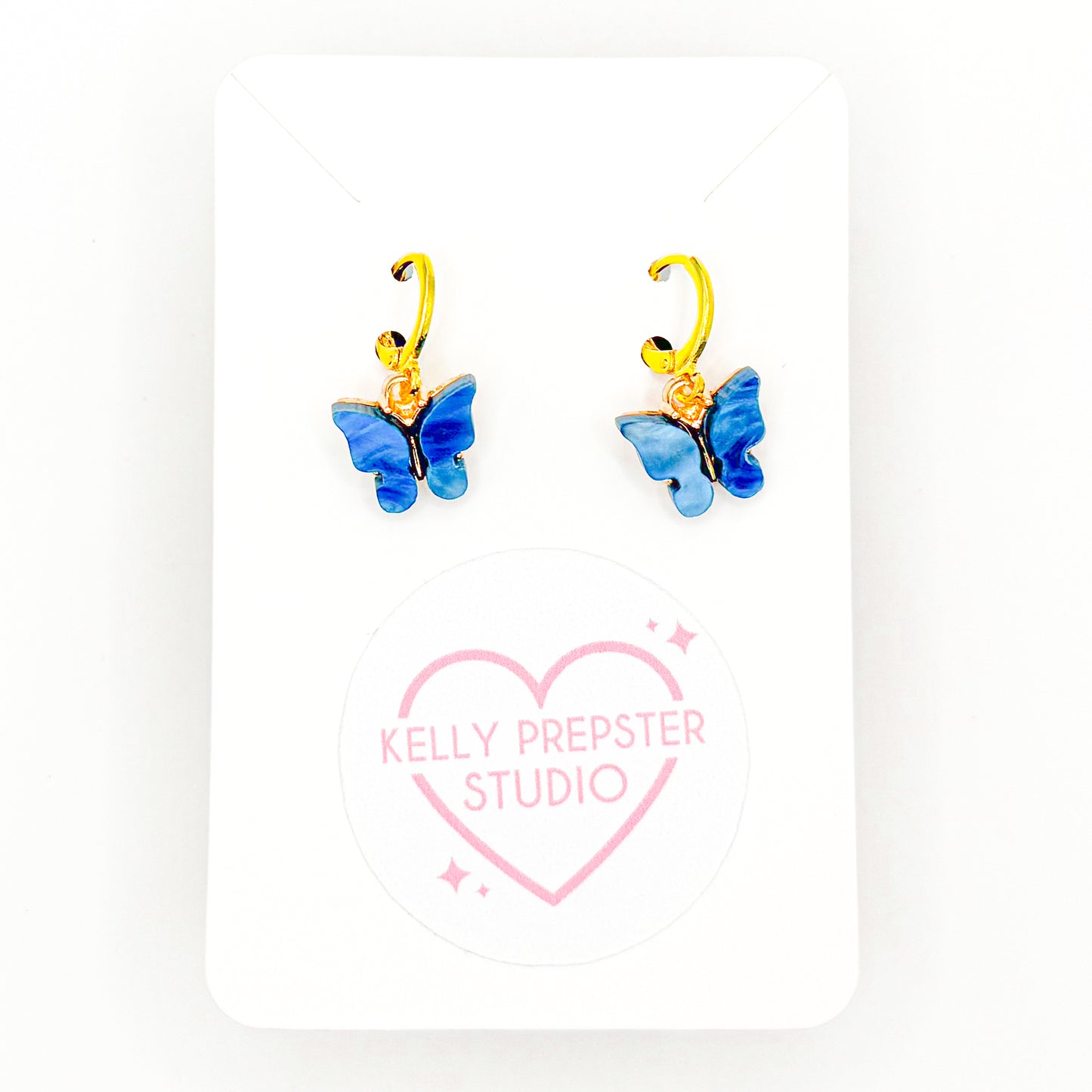 Blue Butterfly Huggie Earrings