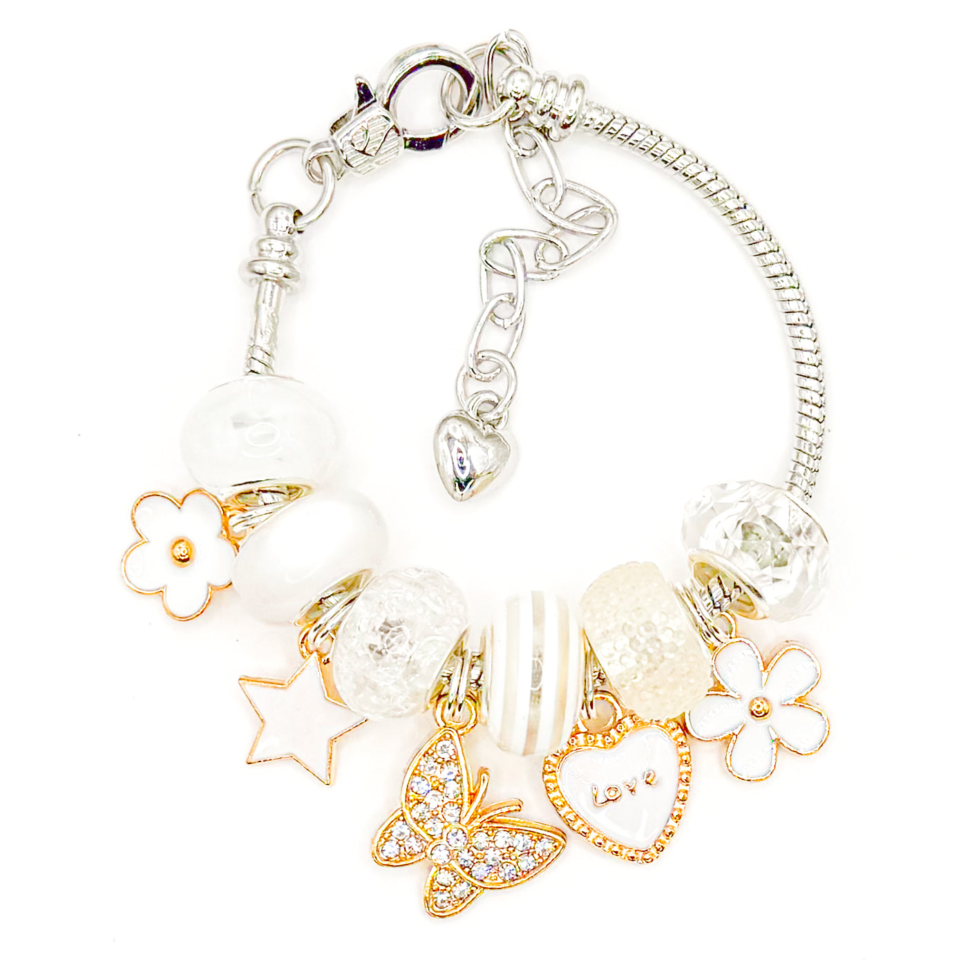 White Butterfly European Charm Bracelet