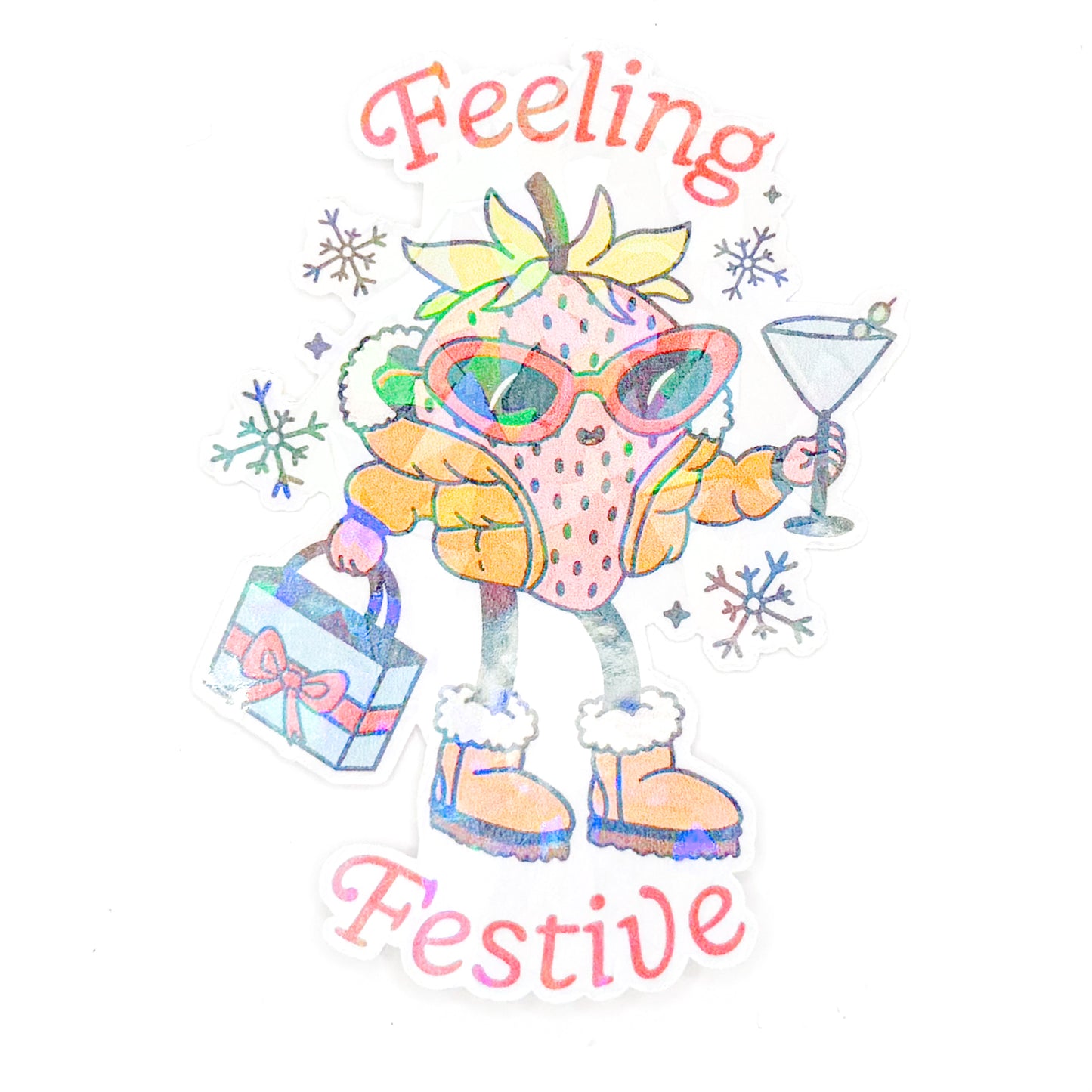 Feeling Festive Strawberry Holographic Sticker