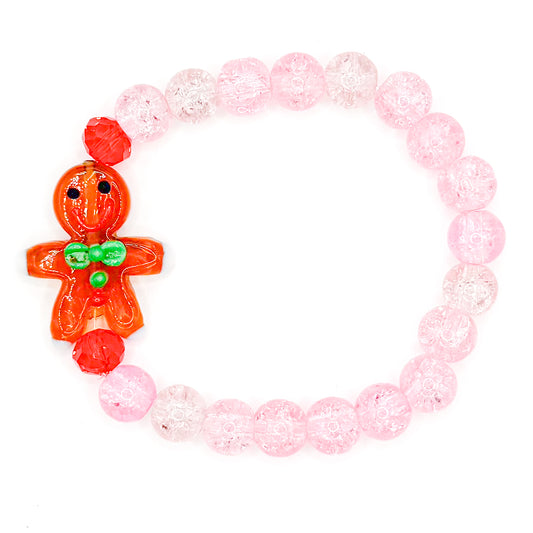 Pink Gingerbread Man Glass Beaded Bracelet
