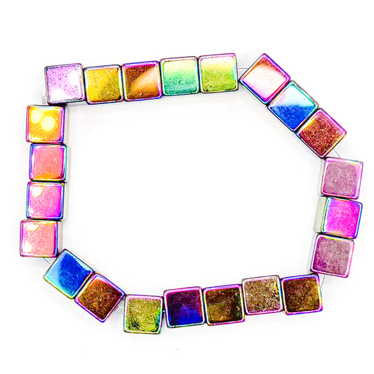 Jumbo Cube Holographic Glass Beaded Bracelet