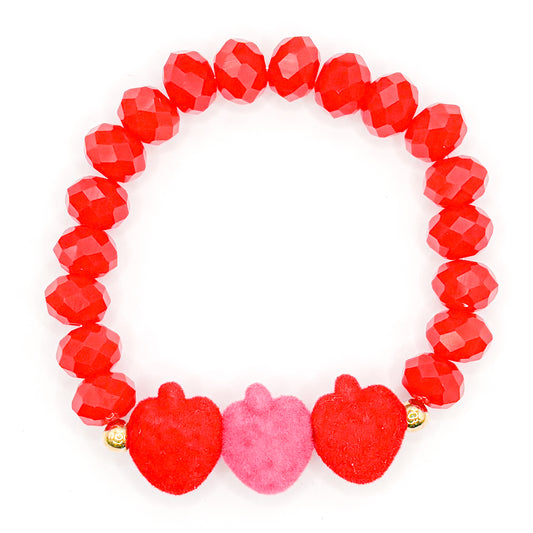 Red Felt Strawberries Glass Beaded Bracelet
