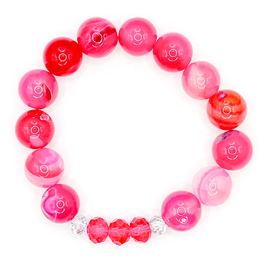 Pink Marble Valentine Glass Beaded Bracelet