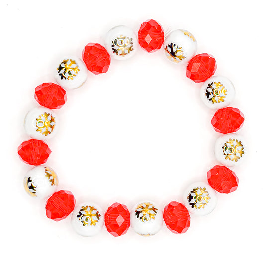Cozy Snowflakes Glass Beaded Bracelet