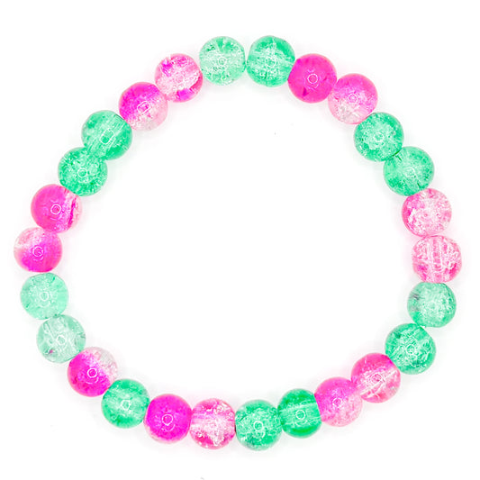 Pink and Green Glass Beaded Bracelet