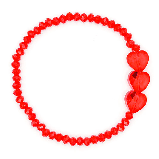 Ruby Hearts Glass Beaded Bracelet