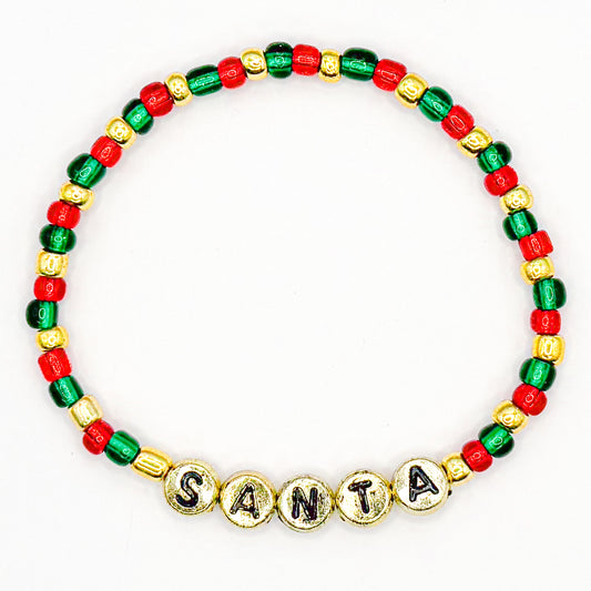 Green White and Gold "Santa" Beaded Bracelet