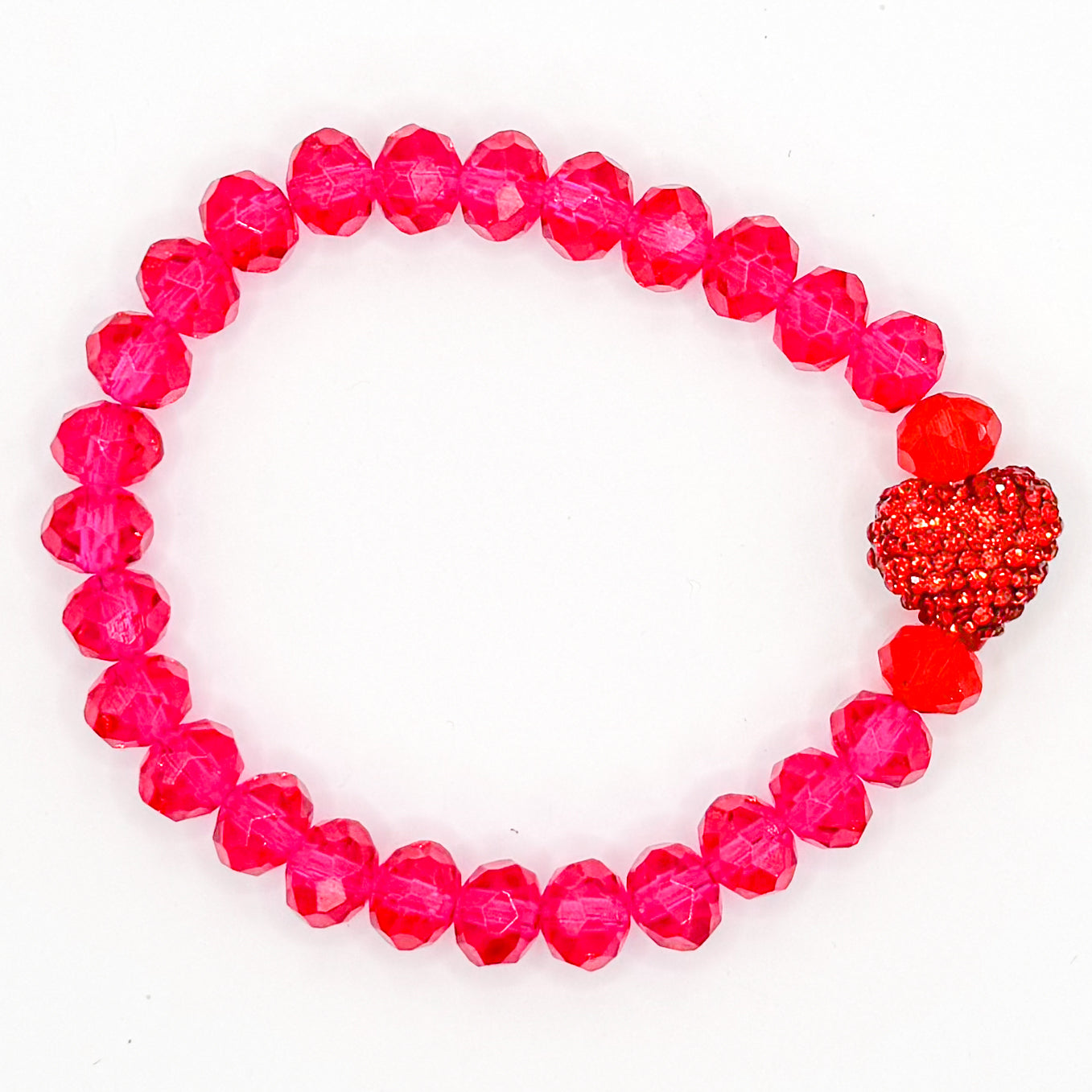 Hot Pink Heart Glass Beaded Bracelet