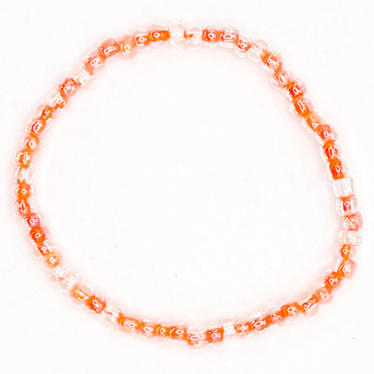 Clear Orange Seed Beaded Bracelet