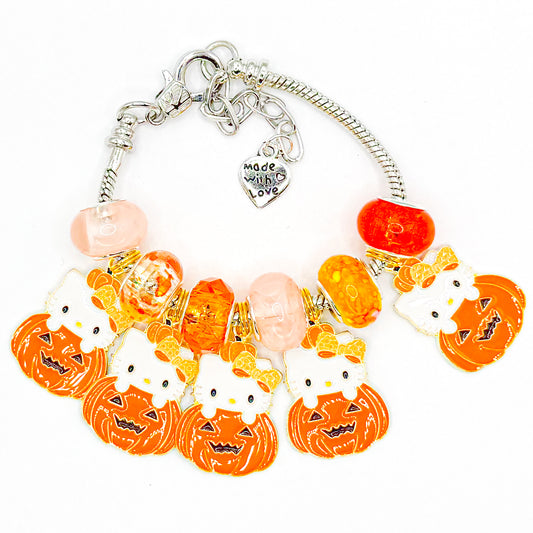 Pumpkin Kitty European Charm Bracelet