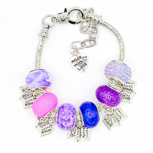 Purple Book Reader European Charm Bracelet