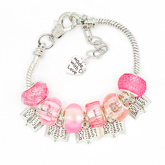 Pink Book Reader European Charm Bracelets