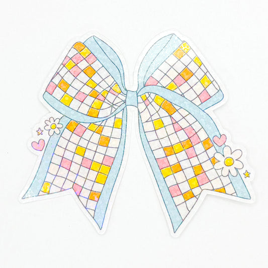 Holographic Blue Disco Bow Sticker