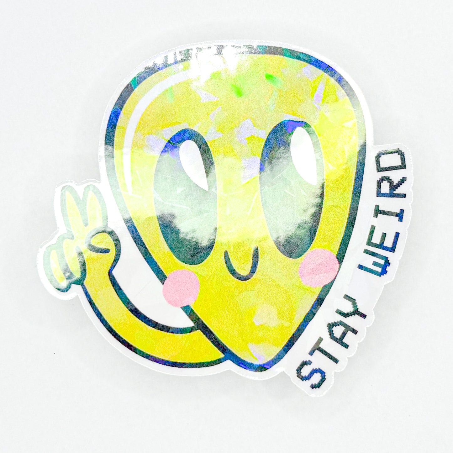 Holographic Stay Weird Alien Sticker