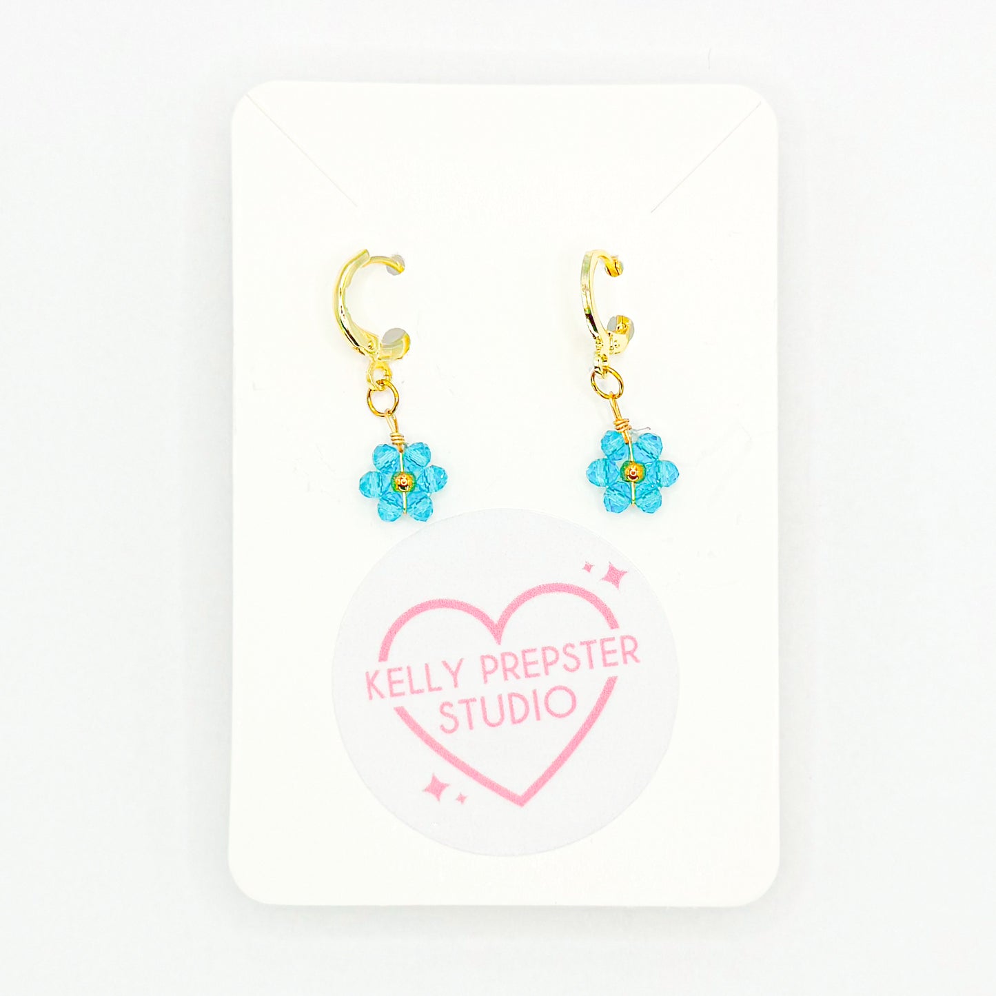 Blue Flowers Huggie Earrings