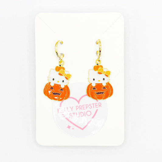 Pumpkin Kitty Huggie Earrings