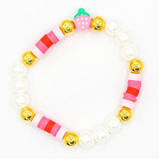 Pink Strawberry Beaded Bracelet