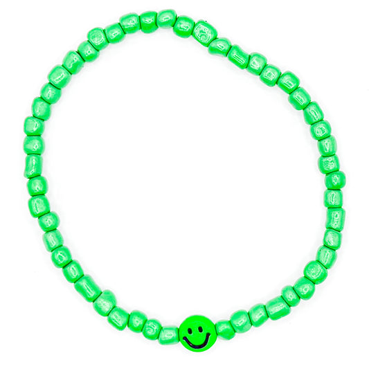 Green Smiles Seed Beaded Bracelet