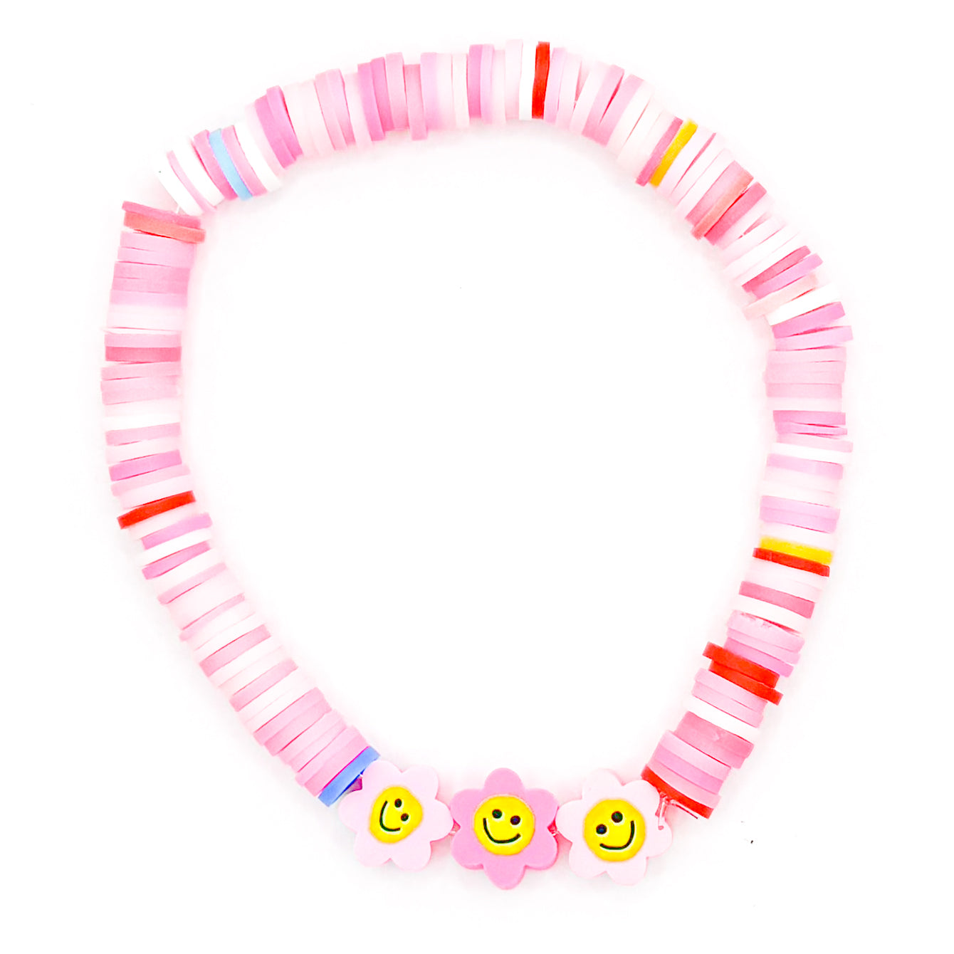 Pink Love Flower Smiles Clay Beaded Bracelet