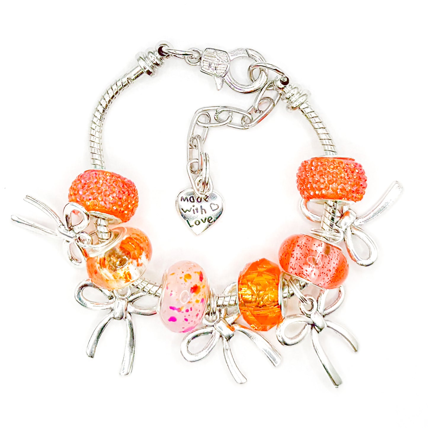 Orange Splashing Bows European Charm Bracelet