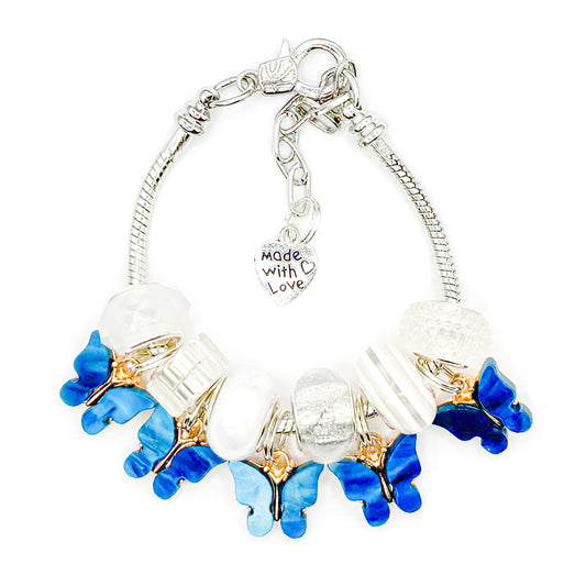Blue Butterfly Bouquet European Charm Bracelet
