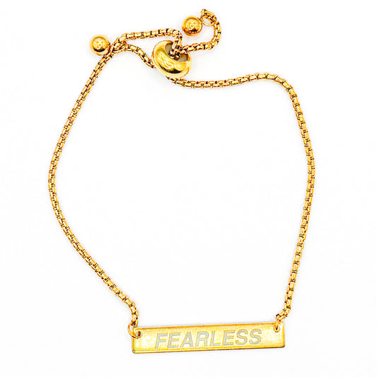 "FEARLESS" Engraved Gold Bead Buddy Bracelet