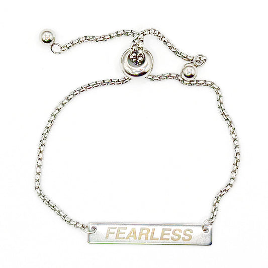 "FEARLESS" Engraved Silver Bead Buddy Bracelet