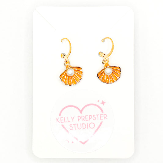 Yellow Shell Huggie Earrings