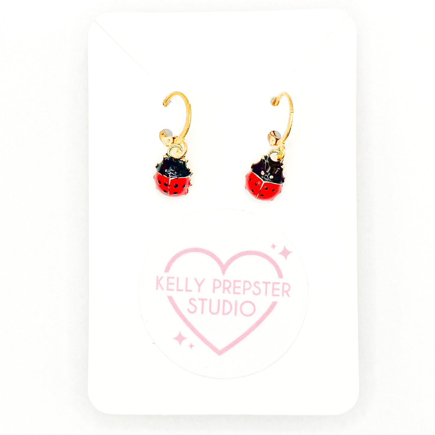 Gold Lady Bug Huggie Earrings