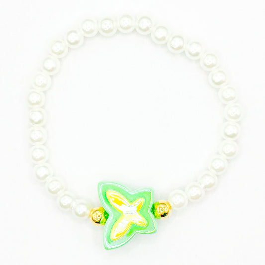 Green Pearl Butterfly Beaded Bracelet